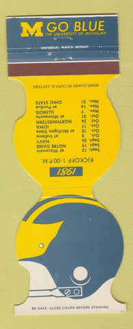 Matchbook Cover - Michigan Wolverines Football 1981 Burger King Ann Arbor MI