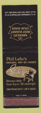 Matchbook Cover - Phil Lehr's Steak House San Francisco CA