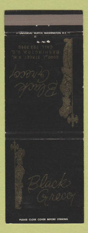 Matchbook Cover - Black Greco Restaurant Washington DC
