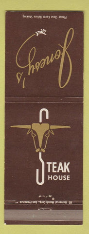 Matchbook Cover - Jonesy's Steak House Napa CA