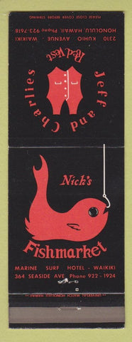Matchbook Cover - Nick's Fishmarket Marine Surf Hotel Waikiki Hawaii Red Vest