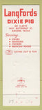 Matchbook Cover - Langfords Dixie Pib BBQ Abilene TX