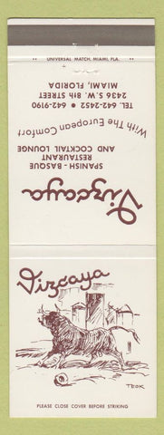 Matchbook Cover - Vizcaya Spanish Basque Restaurant Miami FL