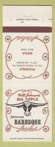 Matchbook Cover - Bill John's Big Apple BBQ Mesa Phoenix AZ