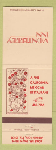 Matchbook Cover - Monterrey Inn Allison Park PA Mexican