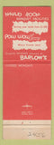Matchbook Cover - Barlow's Thunderbird Marshalltown IA