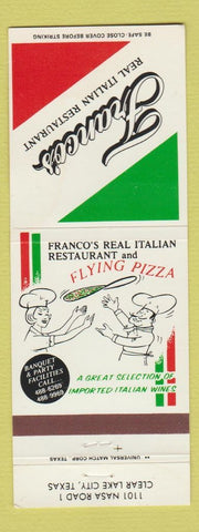 Matchbook Cover - Franco's Italian Restaurant Pizza Clear Lake City TX