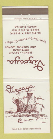 Matchbook Cover - Vizcaya Spanish Basque Restaurant Miami FL