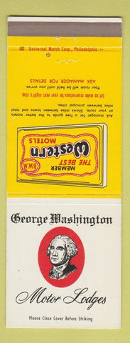 Matchbook Cover - George Washington Motor Lodges Best Western Philadelphia PA