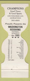 Matchbook Cover - Washington Redskins Football 1985 Champions Washington DC