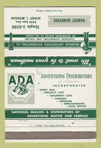 Matchbook Cover - Michigan Advertising Robert Quarters Detroit MI 40 Strike