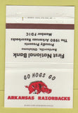 Matchbook Cover Arkansas Razorbacks 1st National Bank Bartlesville OK 40 Strike