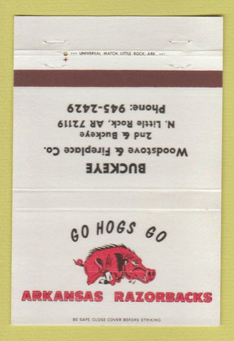 Matchbook Cover - Arkansas Razorbacks Buckeye Fireplace Little Rock AR 40 Strike