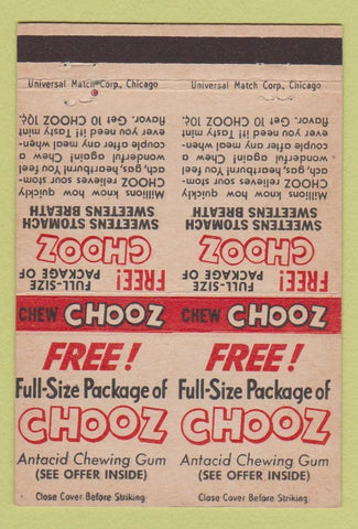 Matchbook Cover - Chooz Antacid Chewing Gum DOUBLE PRINT 40 Strike