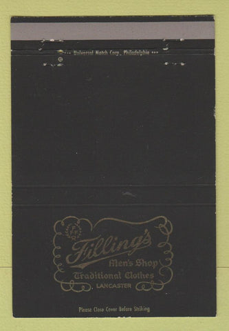 Matchbook Cover - Filling's Men's Clothes Lancaster PA 40 Strike