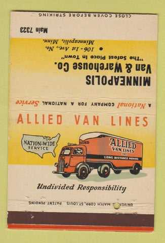 Matchbook Cover - Allied Van Lines Trucking Minneapolis MN 40 Strike