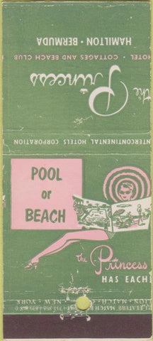 Matchbook Cover - Princess Hotel Hamilton Bermuda girlie 21 Strike Feature