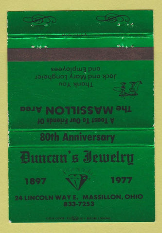 Matchbook Cover - Duncan's Jewelry Massillon OH WEAR 40 Strike