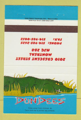 Matchbook Cover - Dundees Montreal QC 40 Strike
