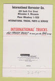 Matchbook Cover - International Harvester Trucks Milwaukee WI 40 Strike