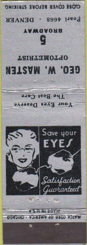 Matchbook Cover - Masten Optometrist Denver CO girlie glasses