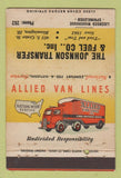 Matchbook Cover - Allied Van Lines Trucking Johnson Bloomington IL 40 Strike