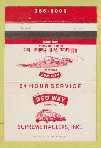 Matchbook Cover - Red Way Hauling Storage trucking  40 Strike