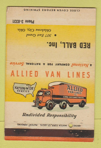 Matchbook Cover - Allied Van Lines Trucking Red Ball Oklahoma City OK 40 Strike