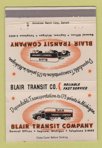 Matchbook Cover - Blair Transit Trucking Saginaw MI WEAR 40 Strike