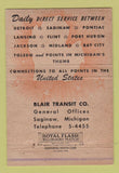 Matchbook Cover - Blair Transit Trucking Saginaw MI WEAR 40 Strike