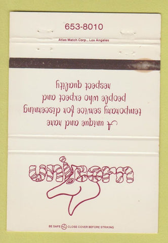 Matchbook Cover - Unicorn Temporary Service employment WEAR 40 Strike