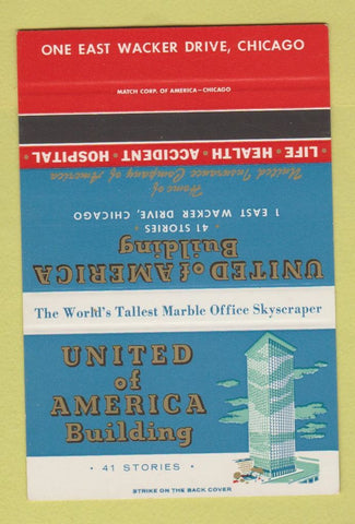Matchbook Cover - United of America Building Chicago IL SAMPLE 40 Strike