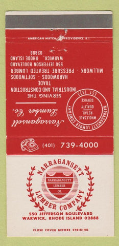 Matchbook Cover - Narragansett Lumber Company Warwick RI 30 Strike