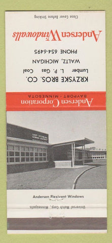 Matchbook Cover - Andersen Windows Kryske Bros Lumber Waltz MI 30 Strike