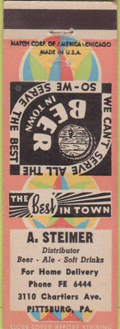 Matchbook Cover - A. Steimer Distributor Pittsburgh PA