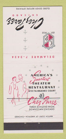 Matchbook Cover - Chez Paree Restaurant Chicago IL 30 Strike