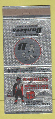 Matchbook Cover - Bankers Savings Loan Galveston TX pirate 30 Strike