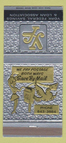 Matchbook Cover - York Federal Savings PA  30 Strike