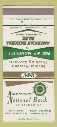 Matchbook Cover - American National Bank Brunswick GA 30 Strike