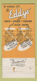 Matchbook Cover - Eddys' Restaurant Kansas City MO 30 Strike