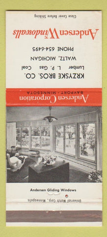 Matchbook Cover - Andersen Windows Kryske Bros Lumber Waltz MI 30 Strike