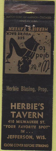 Matchbook Cover - Herbie's Tavern Jefferson WI girlie
