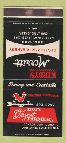 Matchbook Cover - Kirby's Merritt Restaurant Oakland CA Elegant Farmer 30 Strike