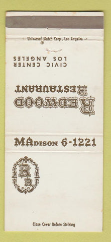 Matchbook Cover - Redwood Restaurant Los Angeles CA 30 Strike