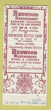 Matchbook Cover - Redwood Restaurant Los Angeles CA 30 Strike
