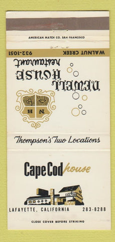 Matchbook Cover Cape Cod House Lafayette CA Newell House Walnut Creek 30 Strike