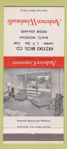 Matchbook Cover - Andersen Windows Kryske Bros Lumber Waltz MI 30 Strike