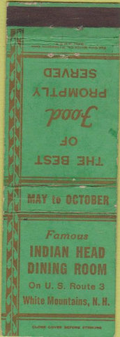 Matchbook Cover - Inidan Head Dining Room White Mountains NH wear