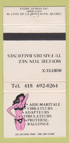 Matchbook Cover - Andre Dubois sex toys girlie Quebec QC 30 Strike