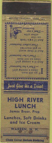 Matchbook Cover - High River Lunch Warren NH